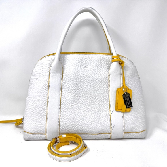 Coach Bleecker White Yellow Pebbled Leather Satchel - Picture 1 of 10